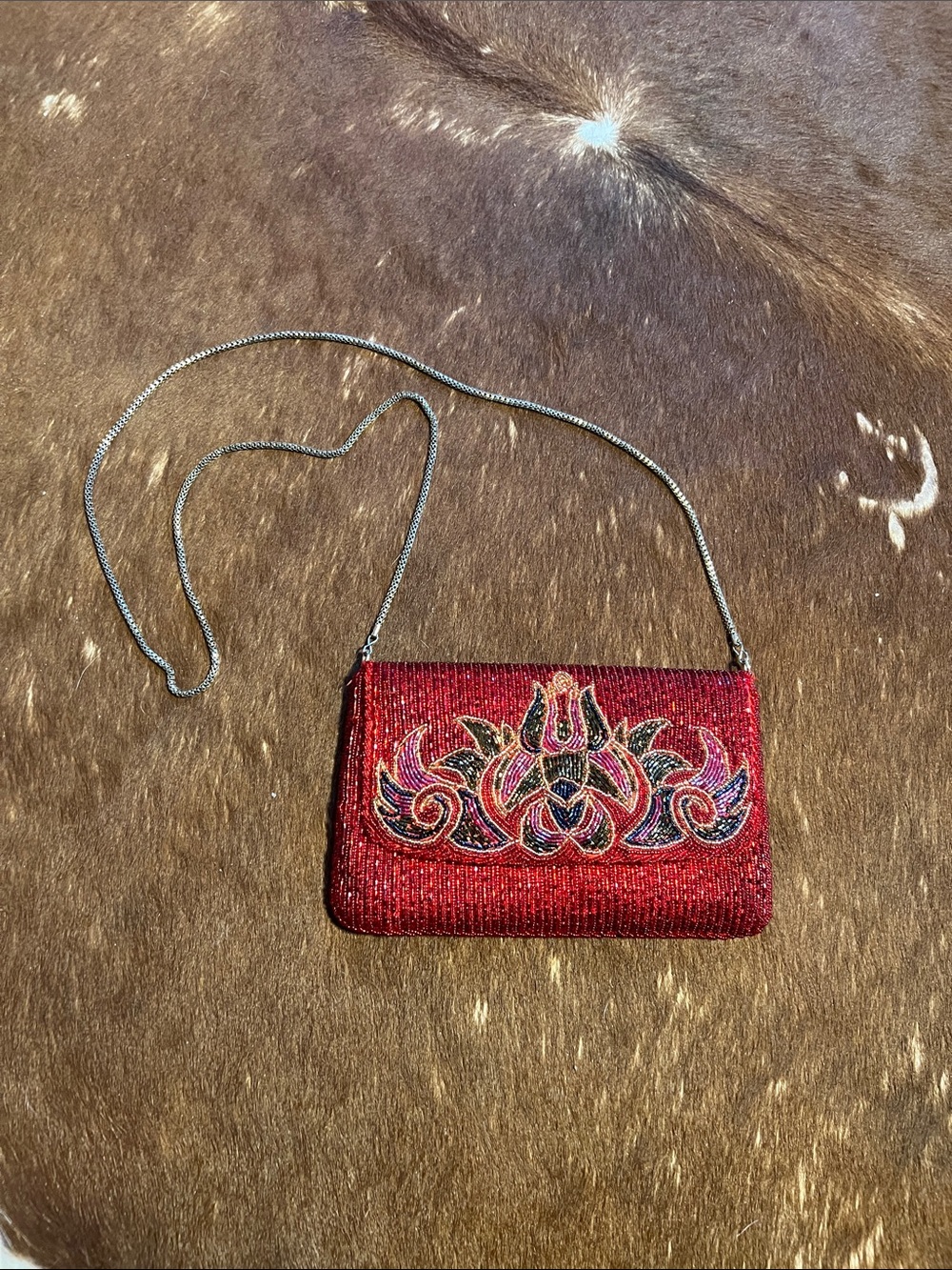 La Regale Vintage Red and Black and Gold Beaded Evening Purse